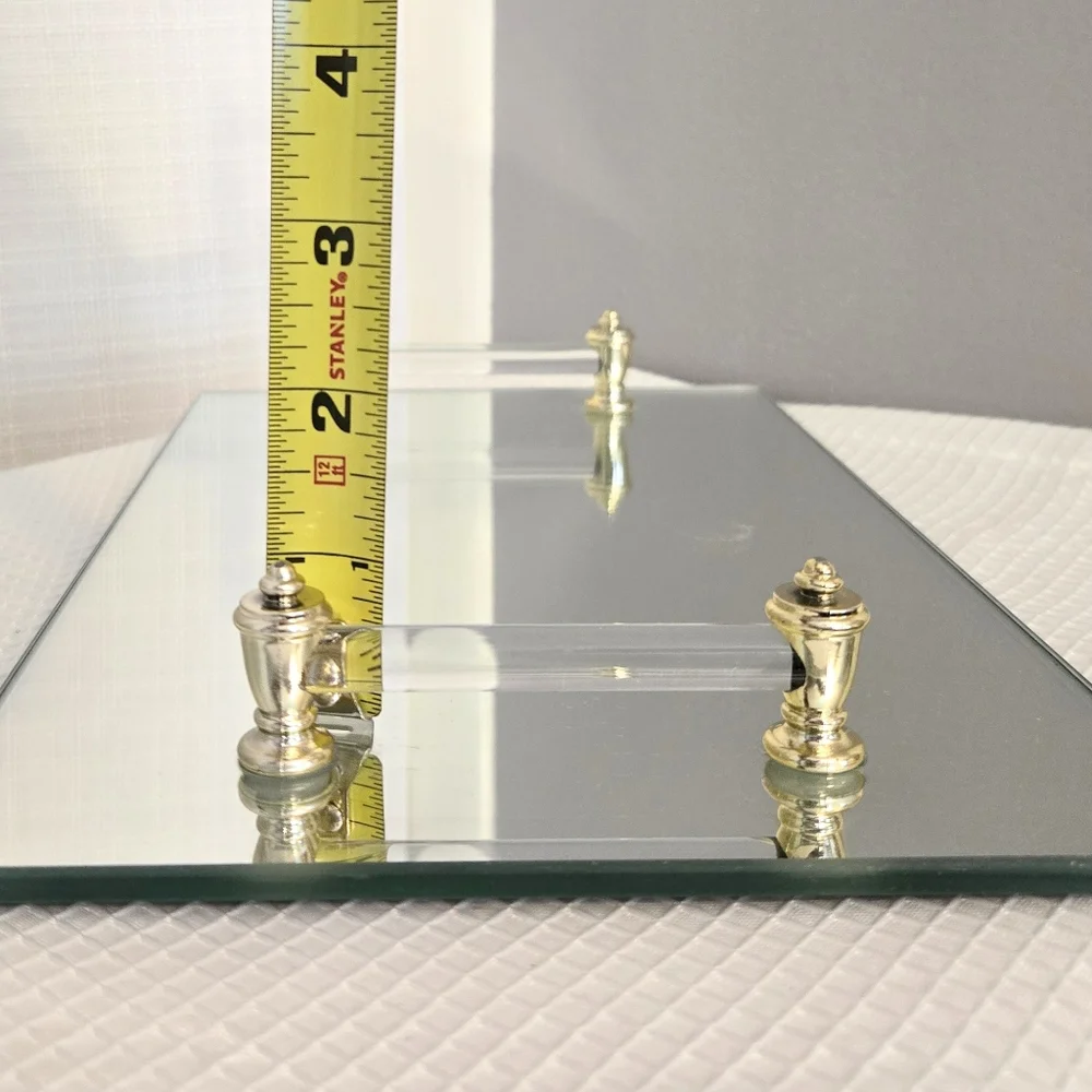 Vtg Mirrored Vanity Dresser Tray Lucite/Glass Handled Gold Accent Retro Bathroom